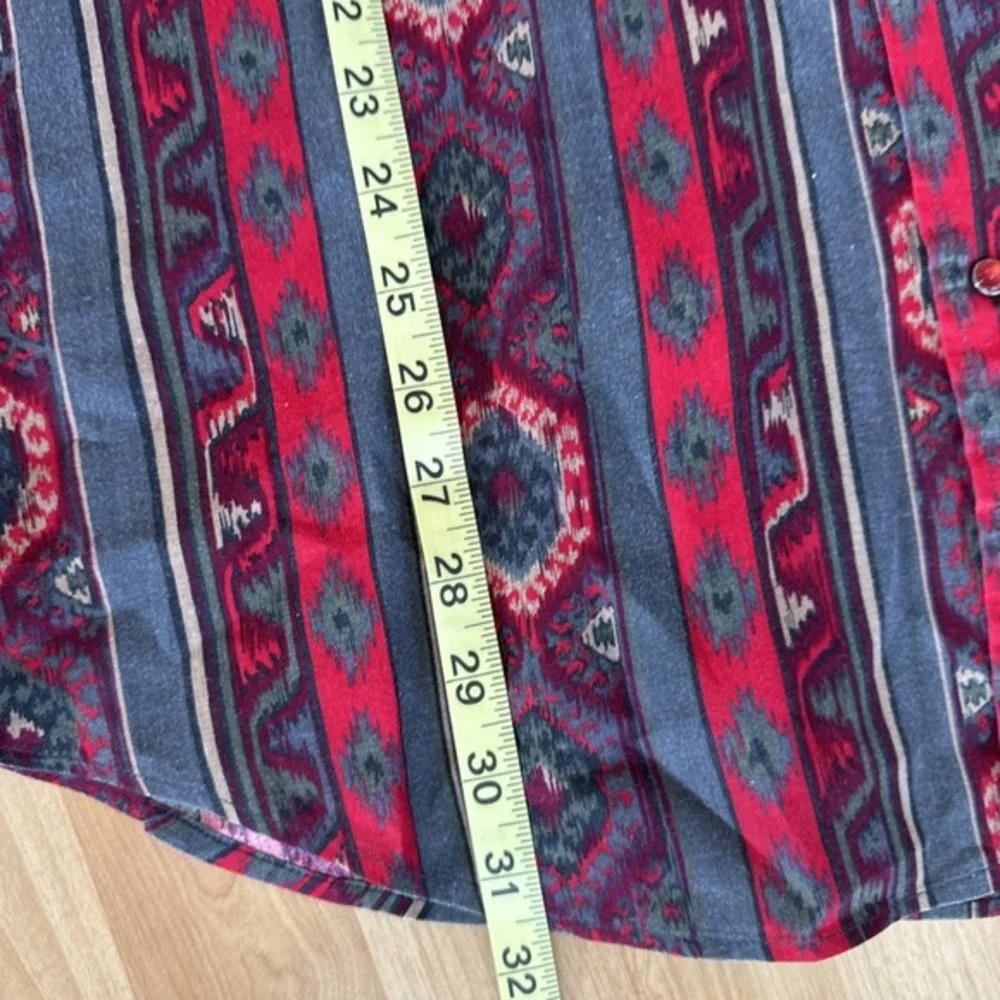 Vtg‎ Ruddock Bros Aztec Pearl Snap Shirt Red Pearl Snaps Western 17/34 Xl Tails - Picture 7 of 16
